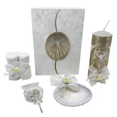 Arcangeles Mexicanos baptism box front shows handcrafted wooden keepsake.