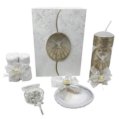 Arcangeles Mexicanos baptism box front shows handcrafted wooden keepsake.