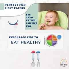 ARI MES lightweight toddler-utensils with car design for engaging mealtimes.