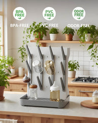 Ariseno drying rack back storage area holds pacifiers and pump parts.