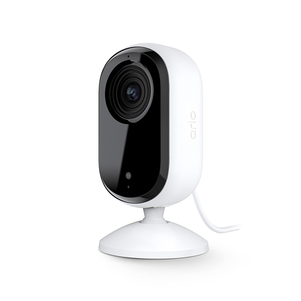 Arlo Essential Indoor Camera 2K front view for discreet room monitoring and peace of mind.