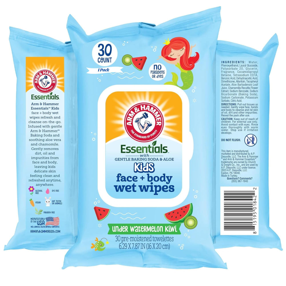 Arm & Hammer Under Watermelon Kiwi Wipes pack front for travel-friendly on-the-go baby cleanup