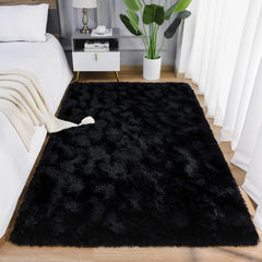 AROGAN luxury soft shaggy rug full view highlights plush texture and modern black decor.