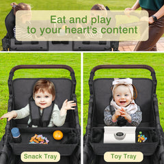 AROUY snack tray front mesh pocket stores small toys and essentials.