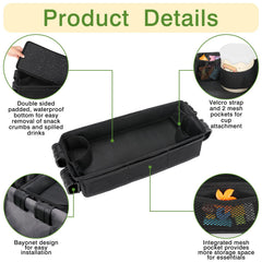 AROUY stroller snack tray cup holder close-up shows secure drink within reach