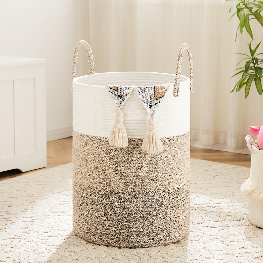 Artfeel laundry basket woven cotton rope 80L showcases natural elegance for home decor.