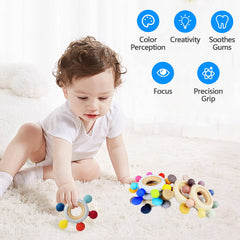 Arudyo Rainbow teether textured surface promotes sensory exploration while soothing gums.