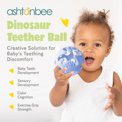 Ashtonbee dinosaur teething toy in hand for easy grip and play