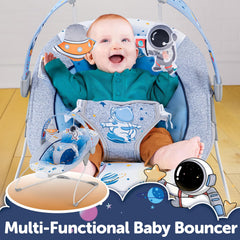 AskCat Baby Bouncer with animal-themed toys boosts visual and tactile stimulation
