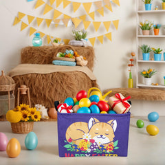 ASKETAM Cat Easter Basket digital pattern highlights colorful eggs and rabbits for festive decor.