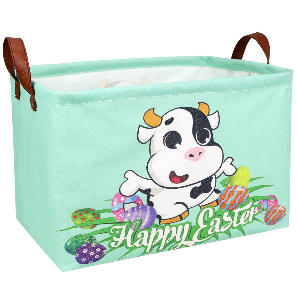 ASKETAM cow-easter-basket folded linen cotton for lightweight, durable storage