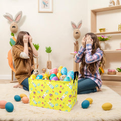 ASKETAM Easter basket yellow-rectangular close-up highlighting ample size for storage.