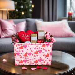 ASKETAM Valentine basket open-top showing gifts inside easily