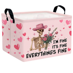 ASKETAM Valentines basket features pink rose skull heart pattern for decorative storage.