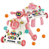 Asou baby walker 3-in-1 pink front view highlights sturdy build for early steps