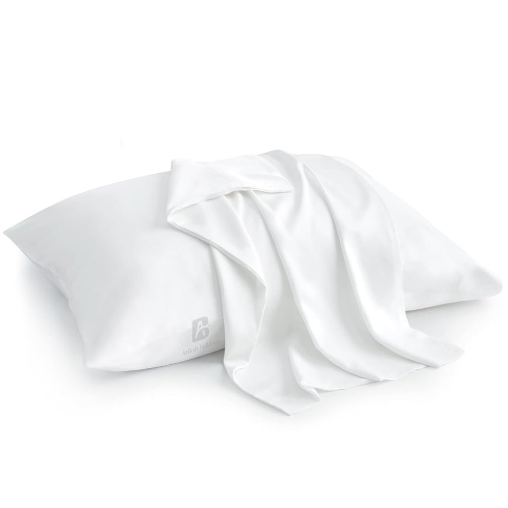 Atiksh Beddings pack-2 toddler travel pillowcases 13x18 white fabric, soft Egyptian cotton feel.
