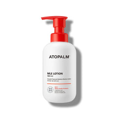 ATOPALM MLE Lotion bottle close-up showing soothing, long-lasting hydration for sensitive skin.