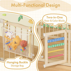 Atoping playpen door orientation shows inward or outward access for flexible layouts.