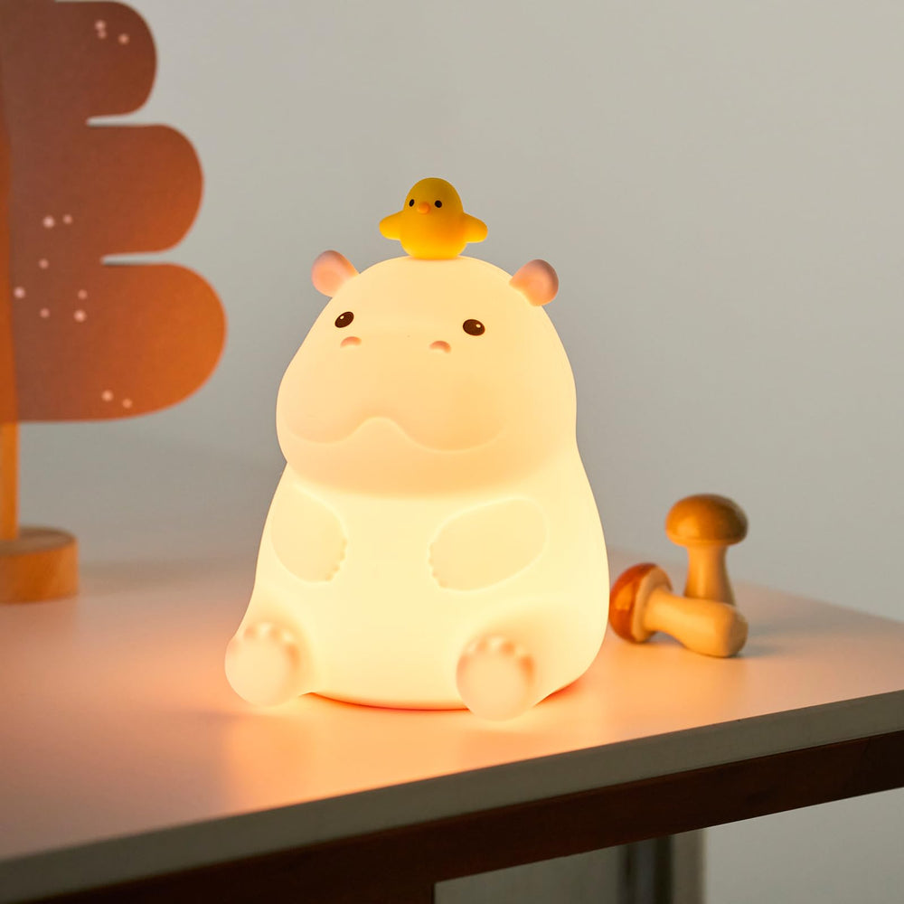 ATSUI Hippo Night Light front view, soft silicone nursery lamp.