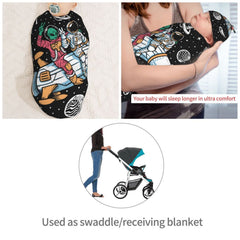 AuHomea astronaut-alien print swaddle highlights playful design for photos.