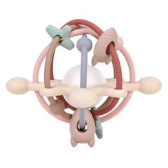 AULEGE baby teething toy rattle beige closeup for soothing teething sounds.