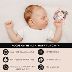 AULEGE teething toy with textured rings for improved grip and tactile exploration.