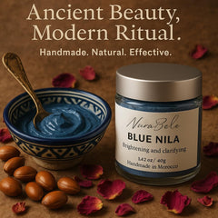 Authentic Moroccan Nila Powder hair treatment application closeup.