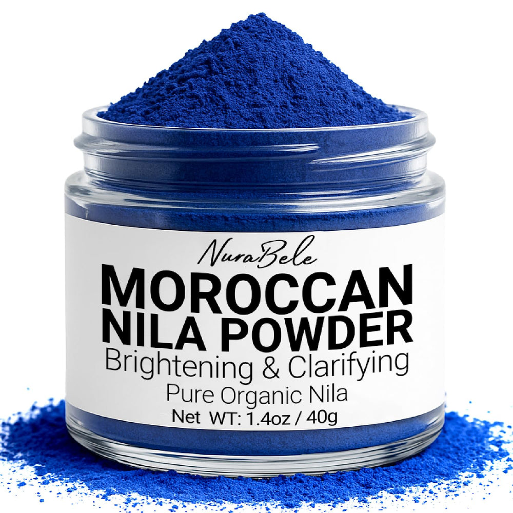 Authentic Moroccan Nila Powder packaging closeup highlighting premium origin.