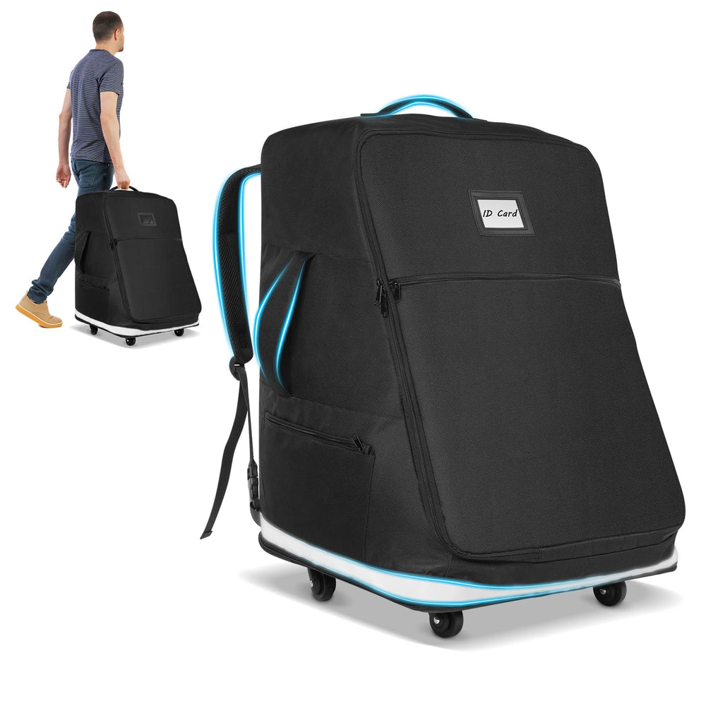 Automiim car seat travel bag with extendable height for flexible packing on trips.