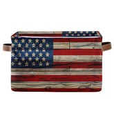 AUUXVA American Flag Patriotic Basket front view with leather handles for easy transport.
