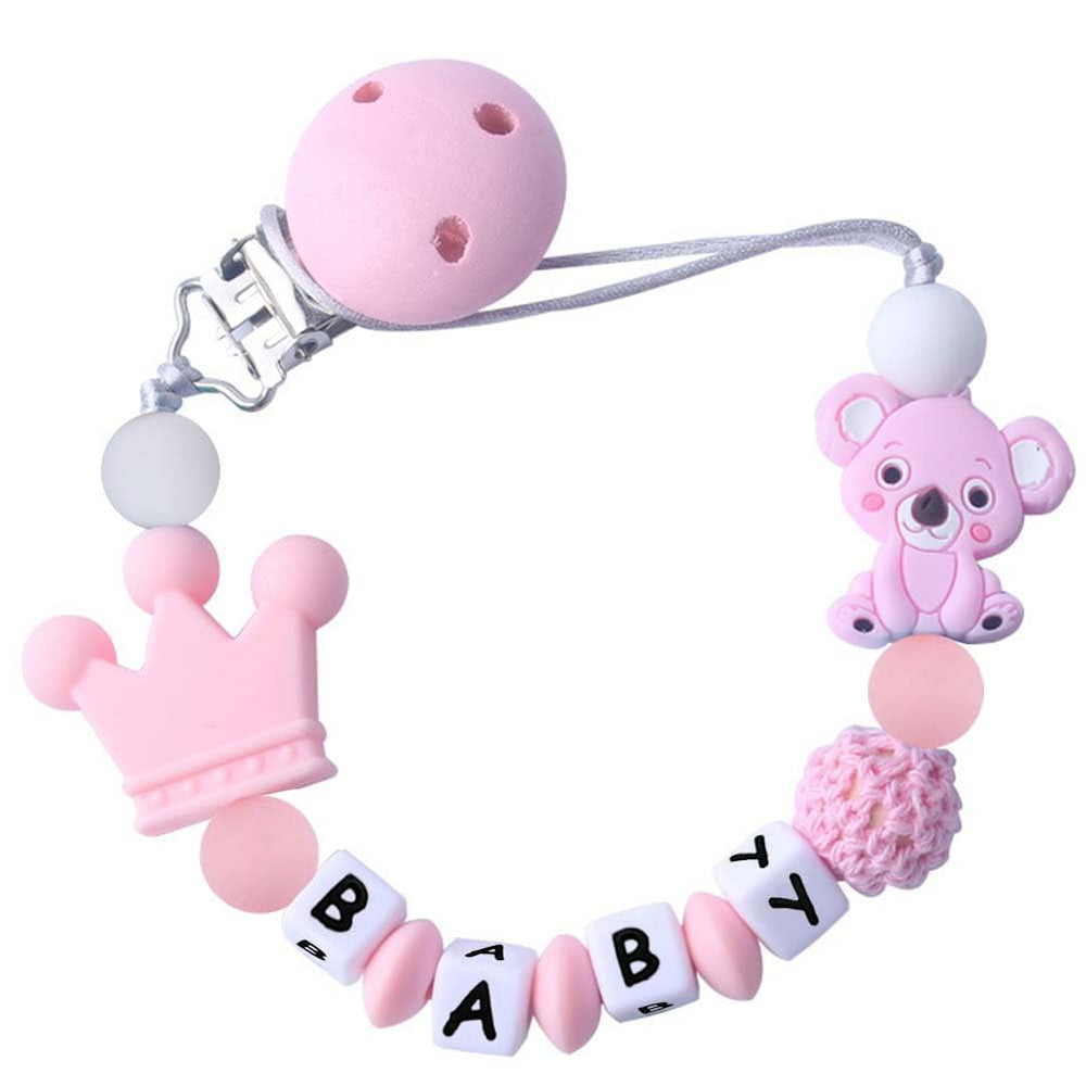 Auysolty Koala Pacifier Clip Pink keeps pacifier secure and within reach for newborns.