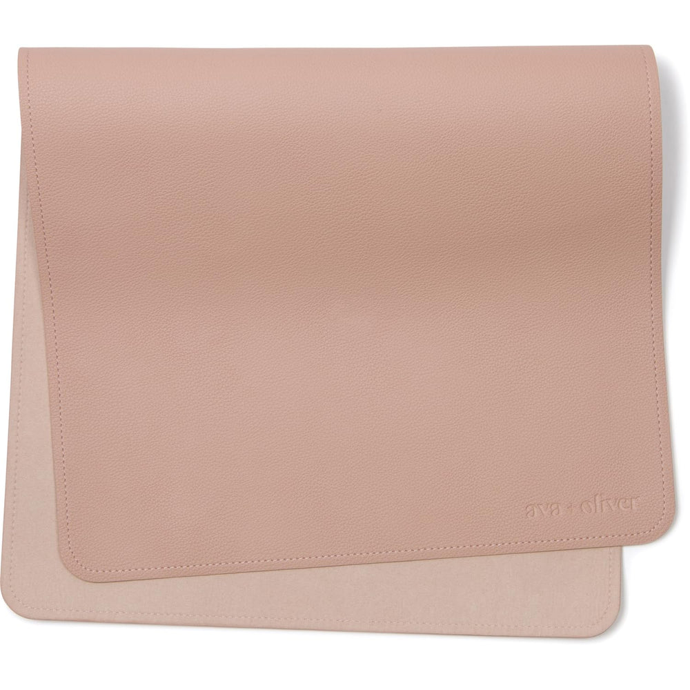 AVA + OLIVER vegan leather baby changing mat pink sand folded for travel convenience