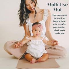 AVA + OLIVER vegan leather changing mat folded for travel, compact in a diaper bag.