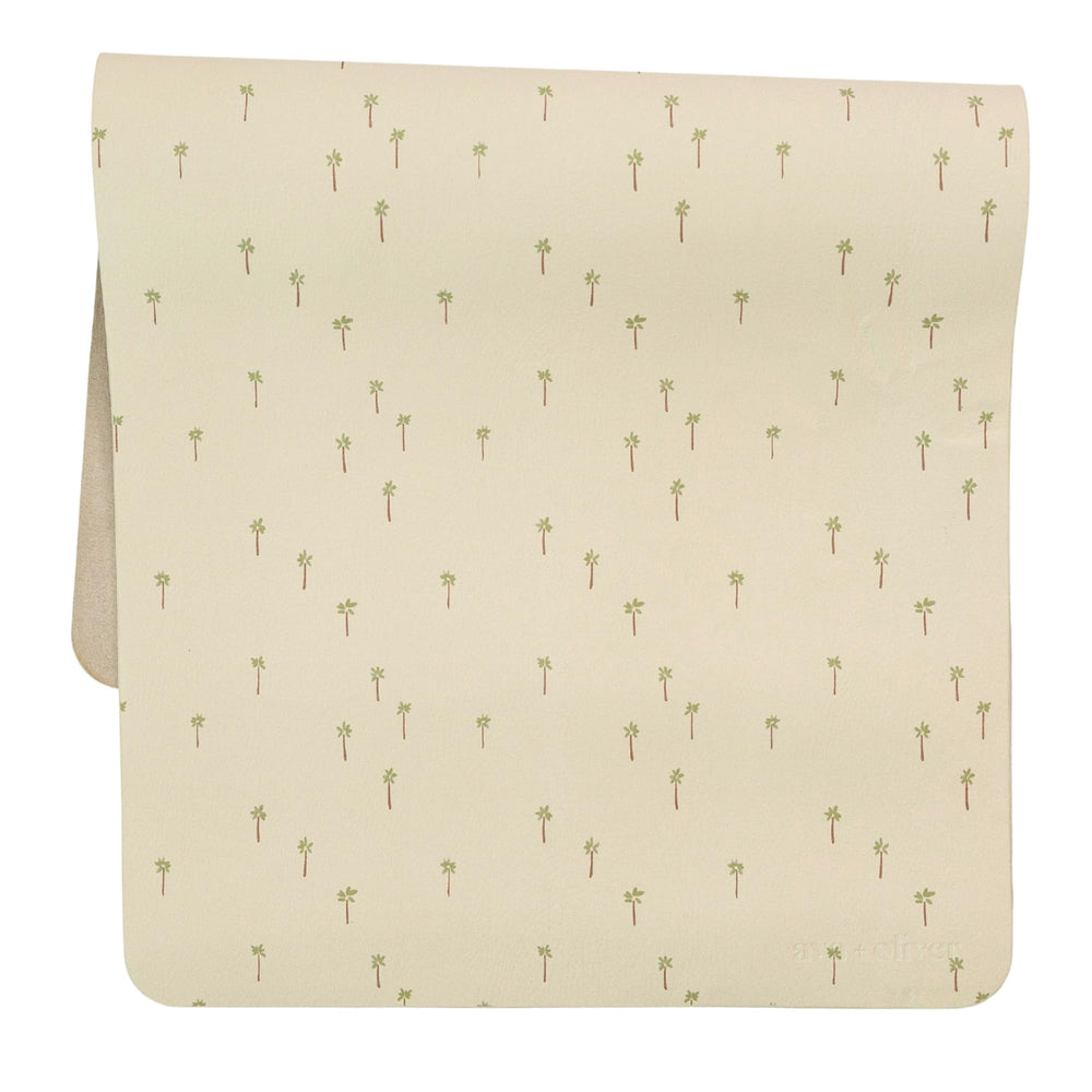 AVA + OLIVER vegan leather changing mat palm trees texture for comfortable, on-the-go diaper changes.