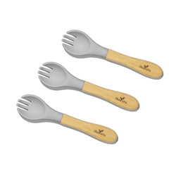 Avanchy baby fork set in bamboo-spork with soft tips supports gentle self-feeding.