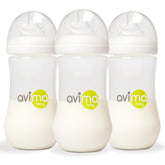 Avima Baby bottle with Duo-Flo nipples shows adjustable flow for paced feeding.