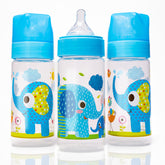 Avima Baby 9 oz anti-colic bottles with blue elephants aid calm feeding