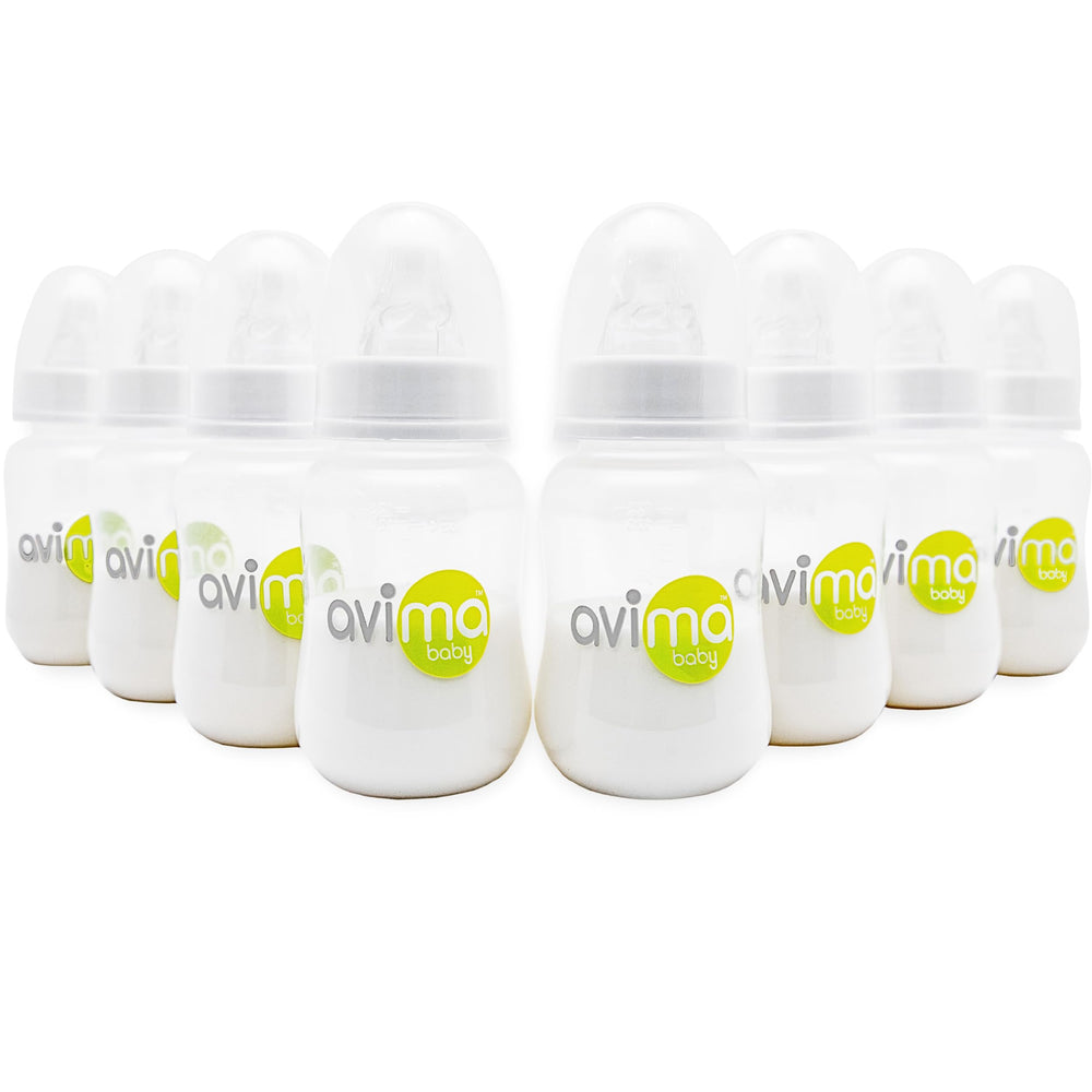Avima 4oz slow-flow bottle with anti-colic valves for smoother feeds.