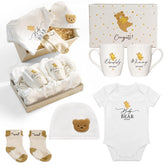 AW BRIDAL bear-print onesie from gift basket, soft and breathable for newborn comfort