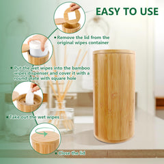 Axcoix Bamboo Wipes Dispenser 5.1-inch diameter fits large disinfecting wipes