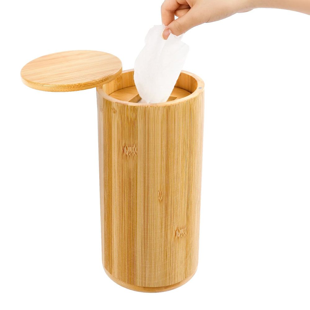 Axcoix Bamboo Wipes Dispenser front view with natural bamboo finish keeps bathroom tidy