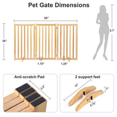 Axeman solid wood dog gate shows a three panel design for flexible layouts