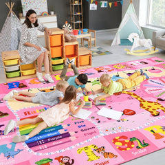 B BENRON kids rug abc letters on pink surface aids early learning and color recognition.