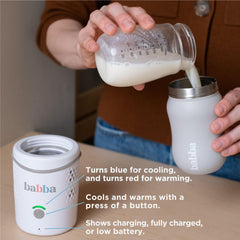 Babba Care cold milk display highlighting rapid refrigeration for travel.