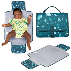 BabbleRoo changing pad with waterproof Dino pattern for travel-friendly use.