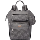 BabbleRoo diaper bag backpack front view in dark gray shows spacious 26L capacity for on-the-go parents