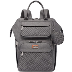 BabbleRoo diaper bag backpack front view in dark gray shows spacious 26L capacity for on-the-go parents