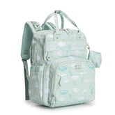 BabbleRoo Diaper Bag Backpack Green Birdy front view shows stylish travel with baby essentials