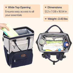 BabbleRoo diaper bag backpack stroller-clip close-up for hands-free stroller attachment.