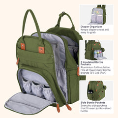 BabbleRoo Diaper Bag Backpack stroller clips attach securely for hands-free travel.